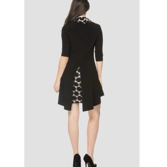 Joseph Ribkoff Cowl Neck Double Layer Tunique Black/Beige Dress Size 8 Stretch - Picture 3 of 15